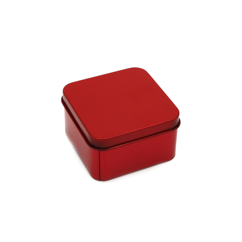 Square Metal Box, 65x65x38 mm, red color