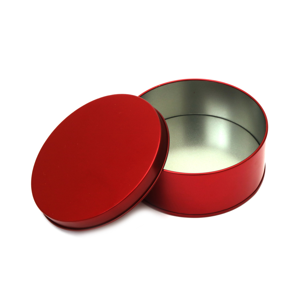 Metal round box, 100x40 mm, red color