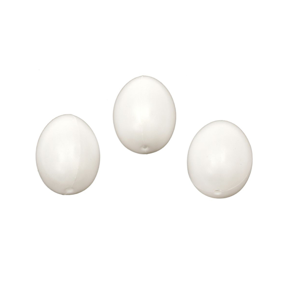 Plastic Eggs: 40x29 mm with One Hole: 3 mm, White - 10 pieces