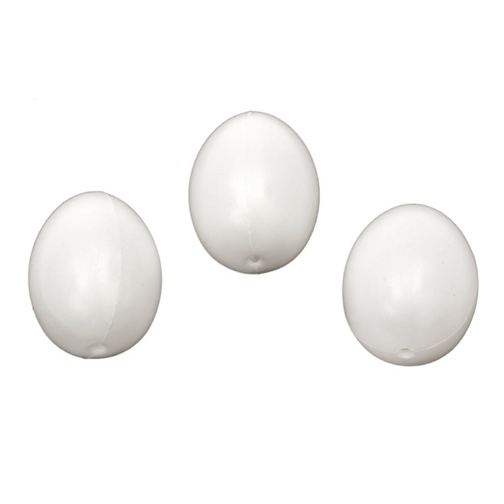 Plastic Eggs: 62x45 mm with One Hole: 2 mm, White - 15 pieces