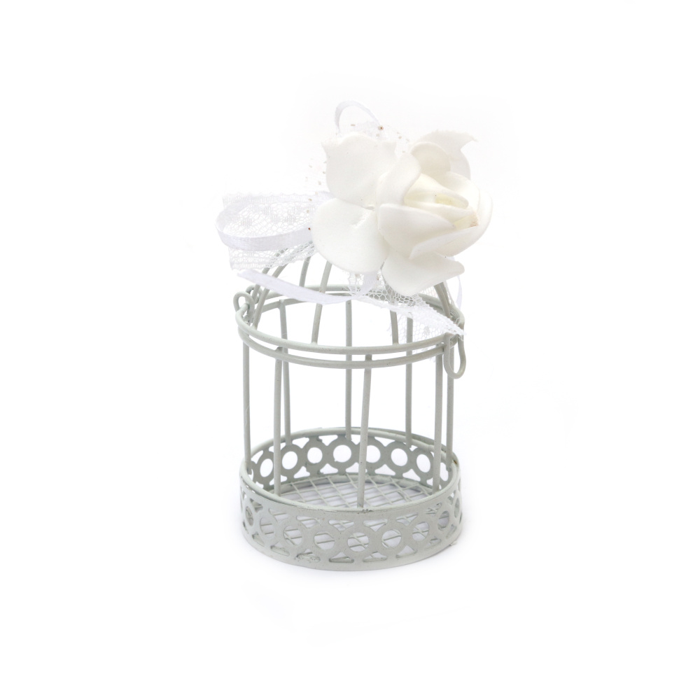 Metal birdcage with decoration, 55x97 mm, color white