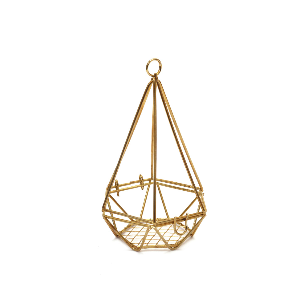 Gold-colored metal cage in a diamond shape, 110x70 mm