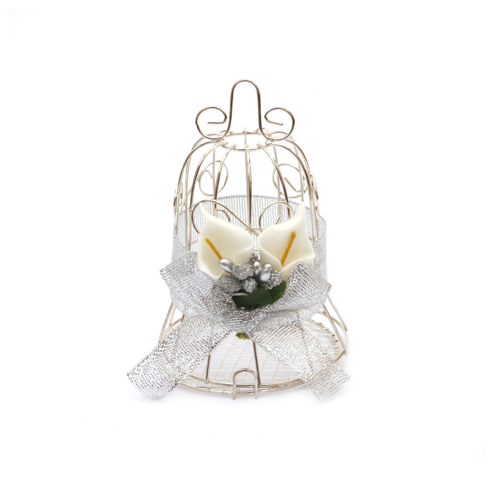 Metal cage in the shape of a bell with decoration, 70x100 mm, silver color