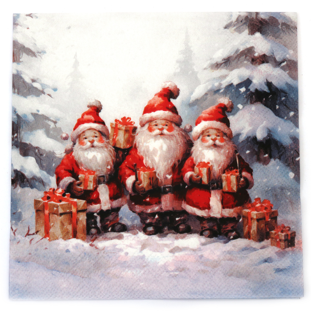 Șervețel de decoupage Ambiente 33x33 cm, 3 straturi – Model Trei Moși Crăciuni, ideal pentru hobby creativ, decor de Crăciun și împachetarea creativă a cadourilor