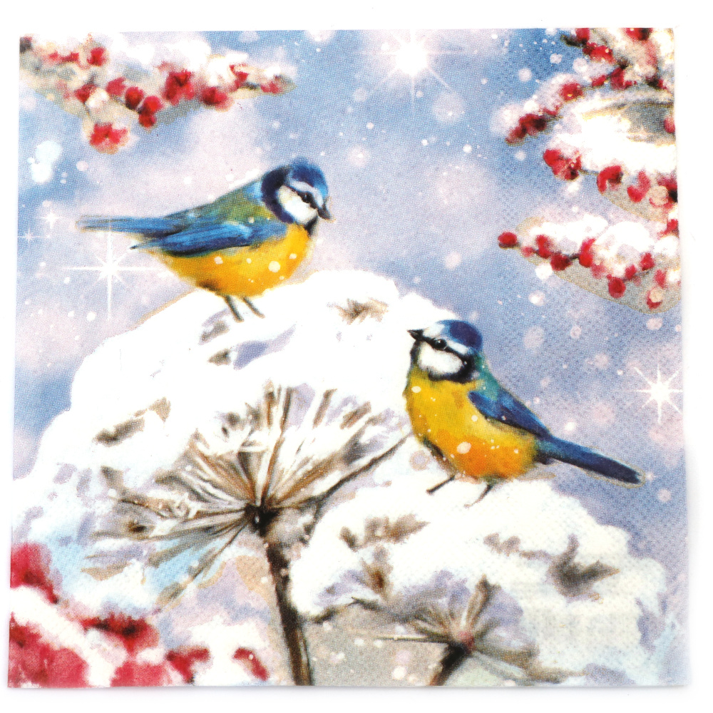 Șervețel decoupage Elegant Ambiente 33x33 cm, 3 straturi – Design Păsări în zăpadă, perfect pentru crafturi de iarnă, decor sezonier și proiecte handmade