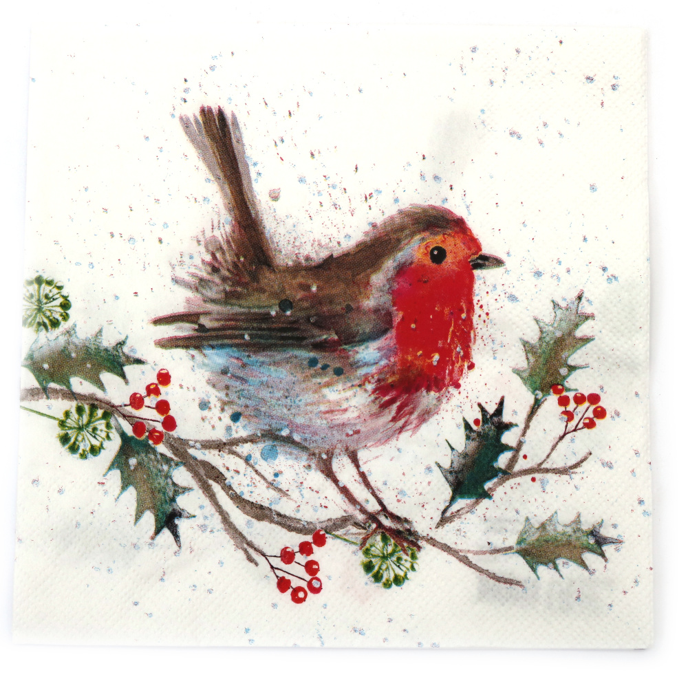 Charming Ambiente Decoupage Napkin 33x33 cm, 3-Ply – Winter Robin Design, Perfect for Seasonal Crafts, Holiday Décor & Handmade Gifts