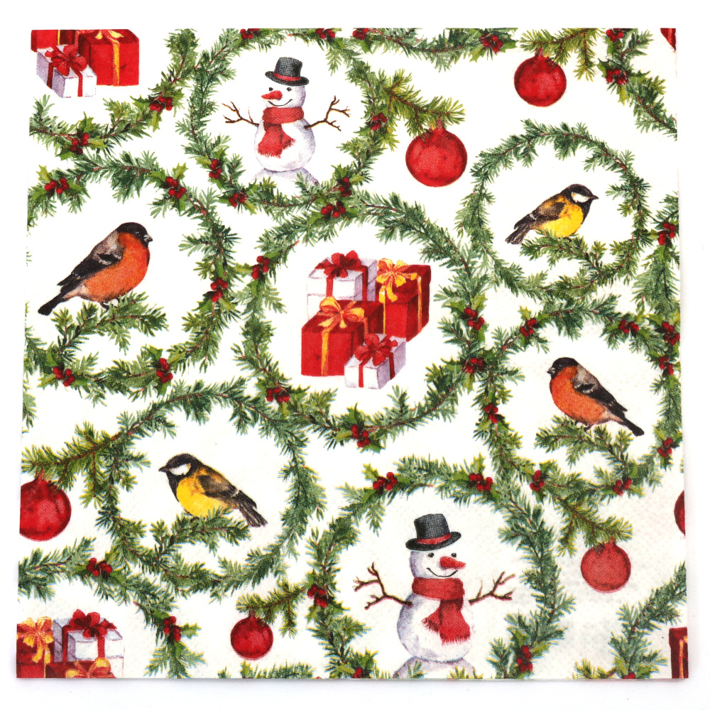 Șervețel decoupage Elegant Ambiente 33x33 cm, 3 straturi – model Inele din crenguțe de pin, ideal pentru proiecte DIY de iarnă, decor festiv și creații handmade