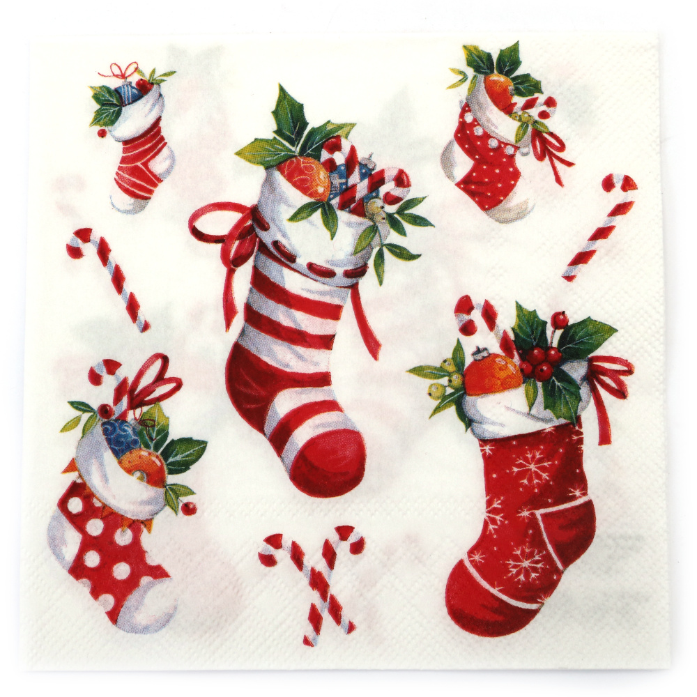Elegant Ambiente Decoupage Napkin 33x33 cm, 3-Ply – X-mas Stockings White Design, Perfect for Festive Décor, Christmas Crafts & Handmade Gifts