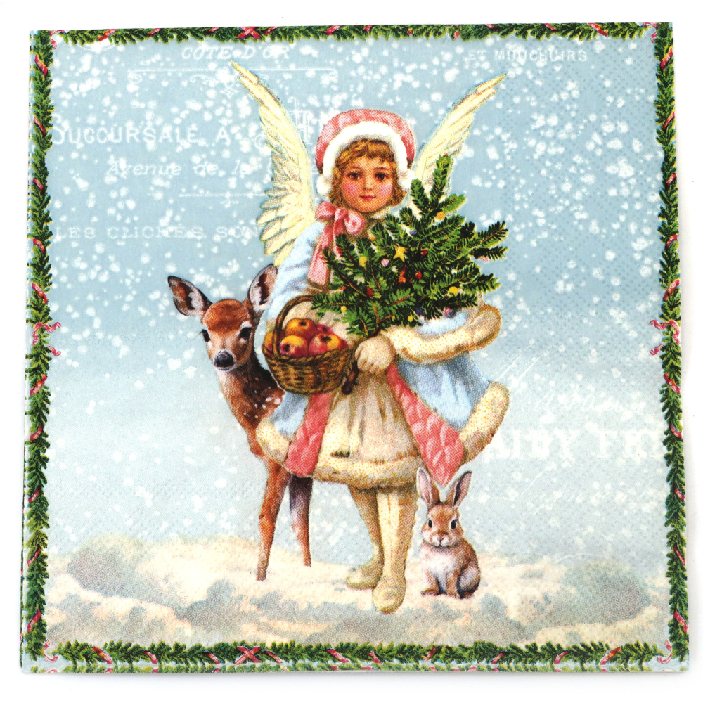 Ambiente Decoupage Napkin 33x33 cm, 3-Ply – Snowy Day Blue Design, Perfect for Winter Crafts, Holiday Décor & Handmade Creations