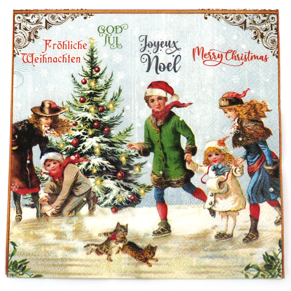 Elegant 3-Ply Ambiente Napkin 33x33 cm – X-mas on Ice Blue, 1 Piece – Perfect for Festive Decoupage Projects