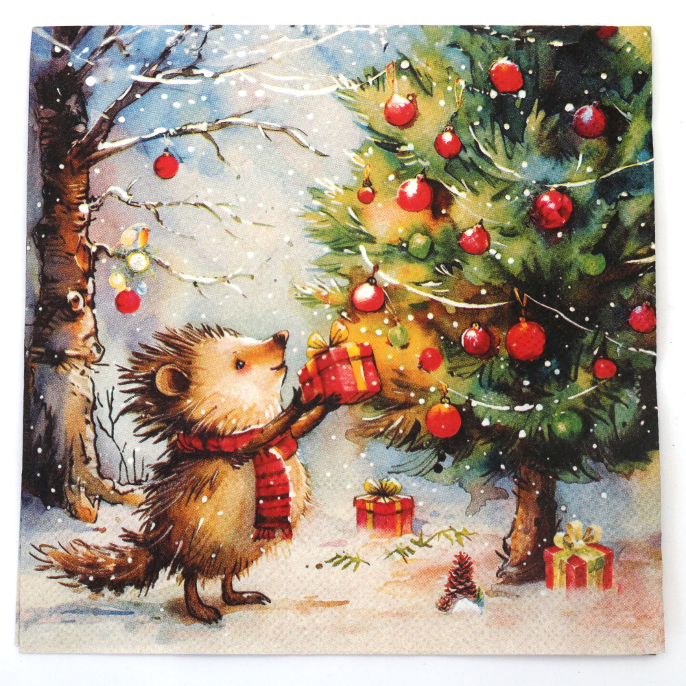 Delightful 3-Ply Ambiente Napkin 33x33 cm – Present for Hedgehog, 1 Piece – Perfect for Cute and Creative Decoupage Projects