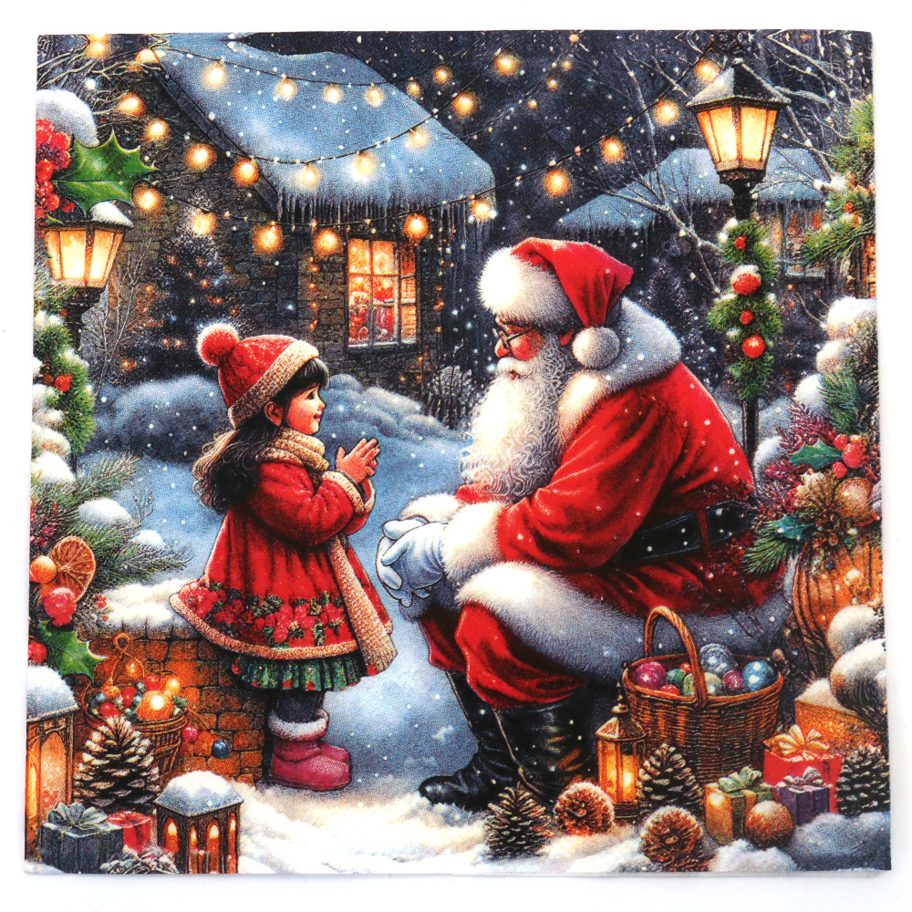 Charming 3-Ply Ambiente Napkin 33x33 cm – Talking to Santa, 1 Piece – Ideal for Festive and Creative Decoupage Projects