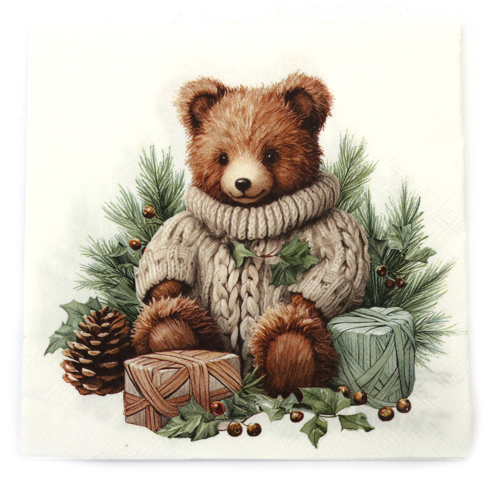 Adorable 3-Ply Ambiente Napkin 33x33 cm – Cuddle Bear, 1 Piece – Perfect for Sweet and Creative Decoupage Projects