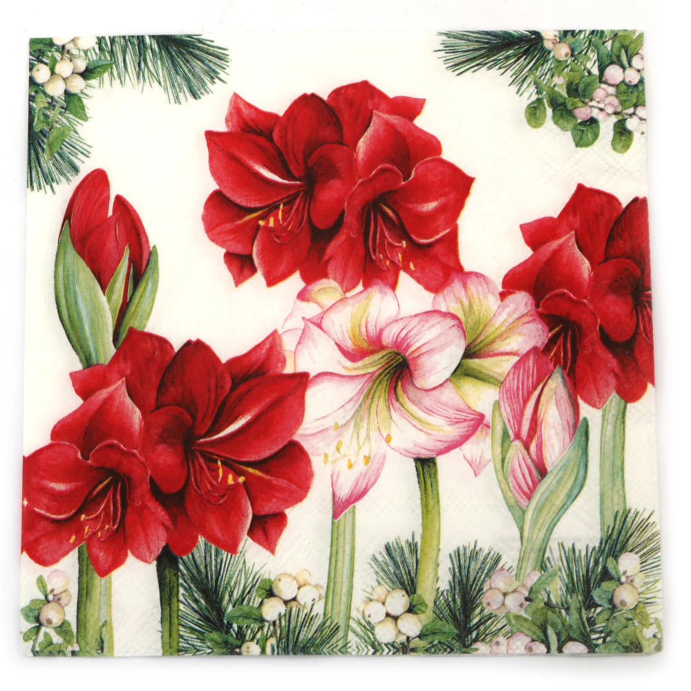 Elegant 3-Ply Ambiente Napkin 33x33 cm – Blooming Amaryllis White, 1 Piece – Perfect for Stylish and Festive Decoupage Creations