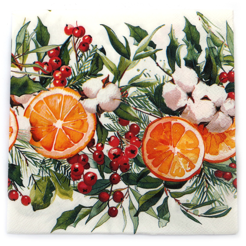 Șervețel pentru decoupage Ambiente, 3 straturi, 33x33 cm – Portocale de iarnă, 1 bucată – Perfect pentru proiecte calde și festive