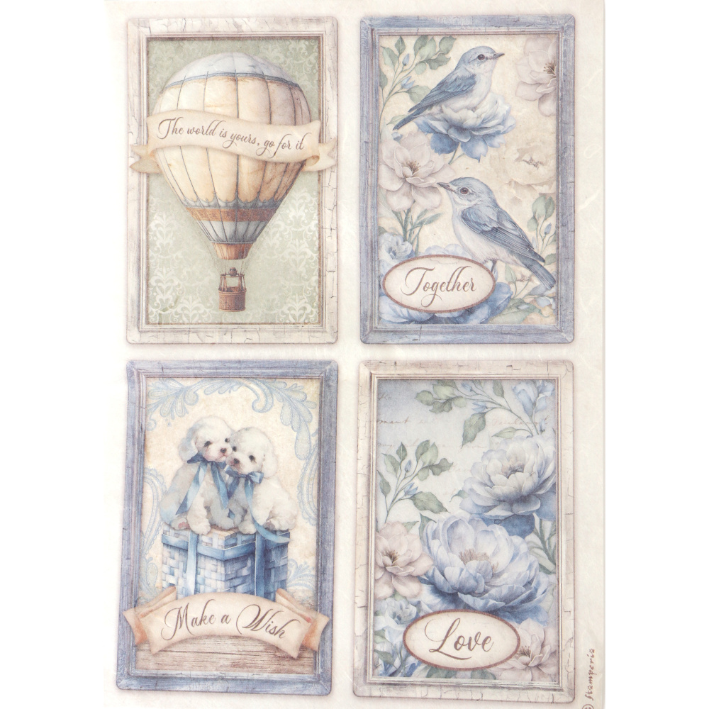 Хартия за декупаж оризова ръчна STAMPERIA   Timeless 4 cards  A4