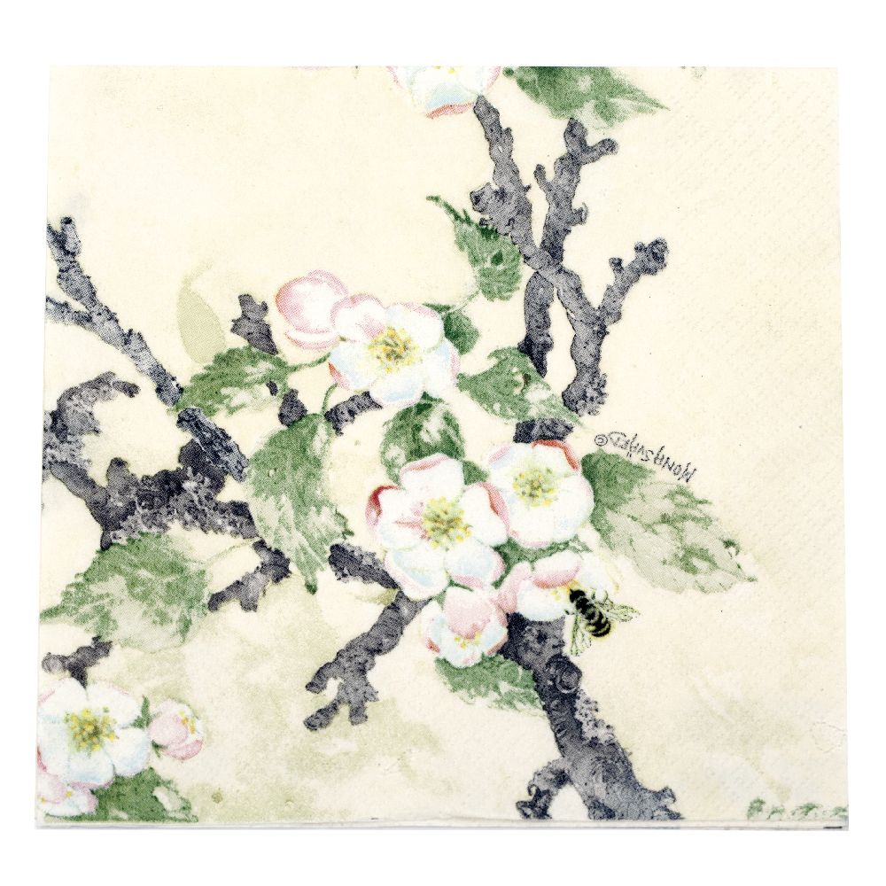 Napkin HOME FASHION 33x33 cm three-layer Painted Apple Blossom -1 piece