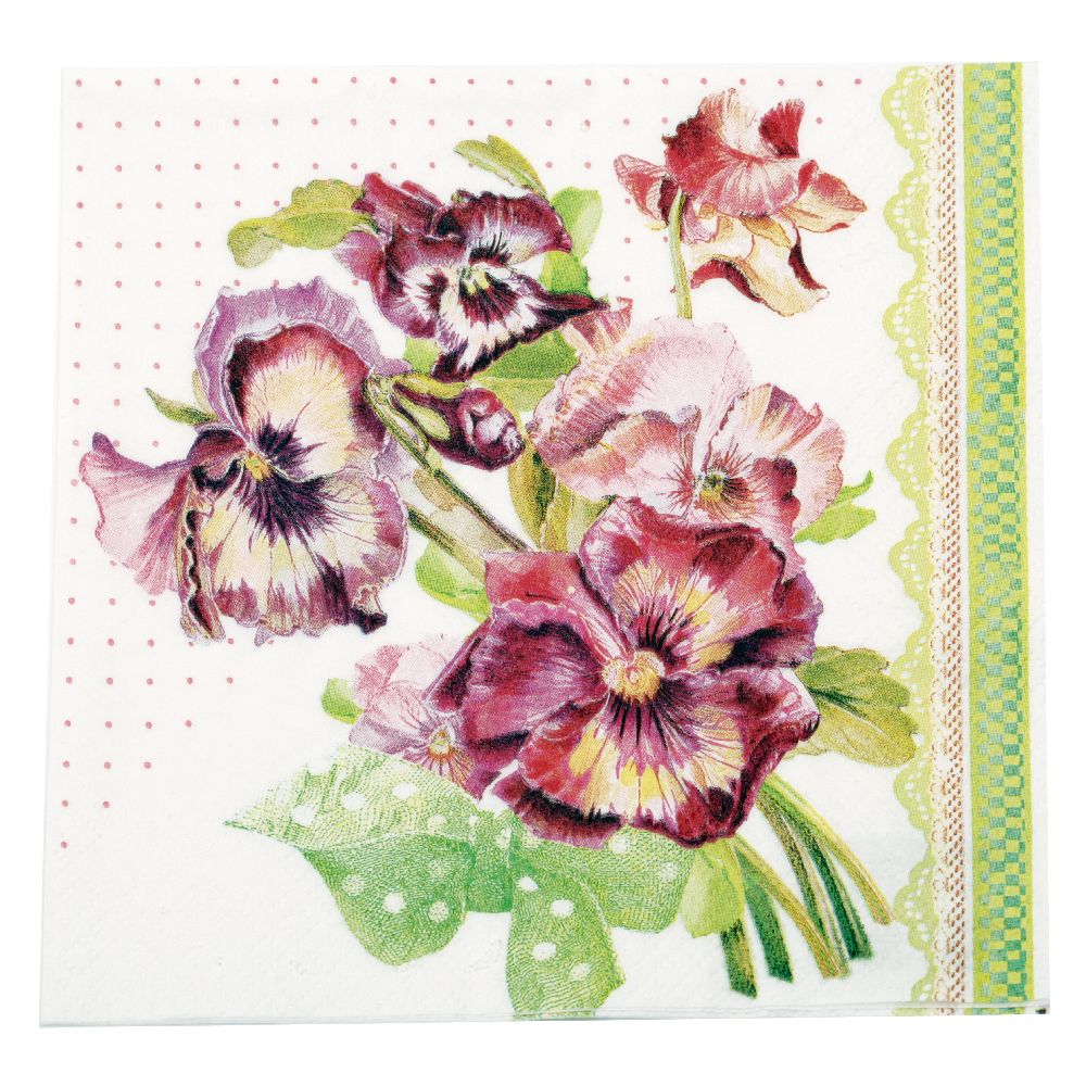 3-Ply Decoupage Napkin HOME FASHION / Painted Violets /  33x33 cm - 1 piece