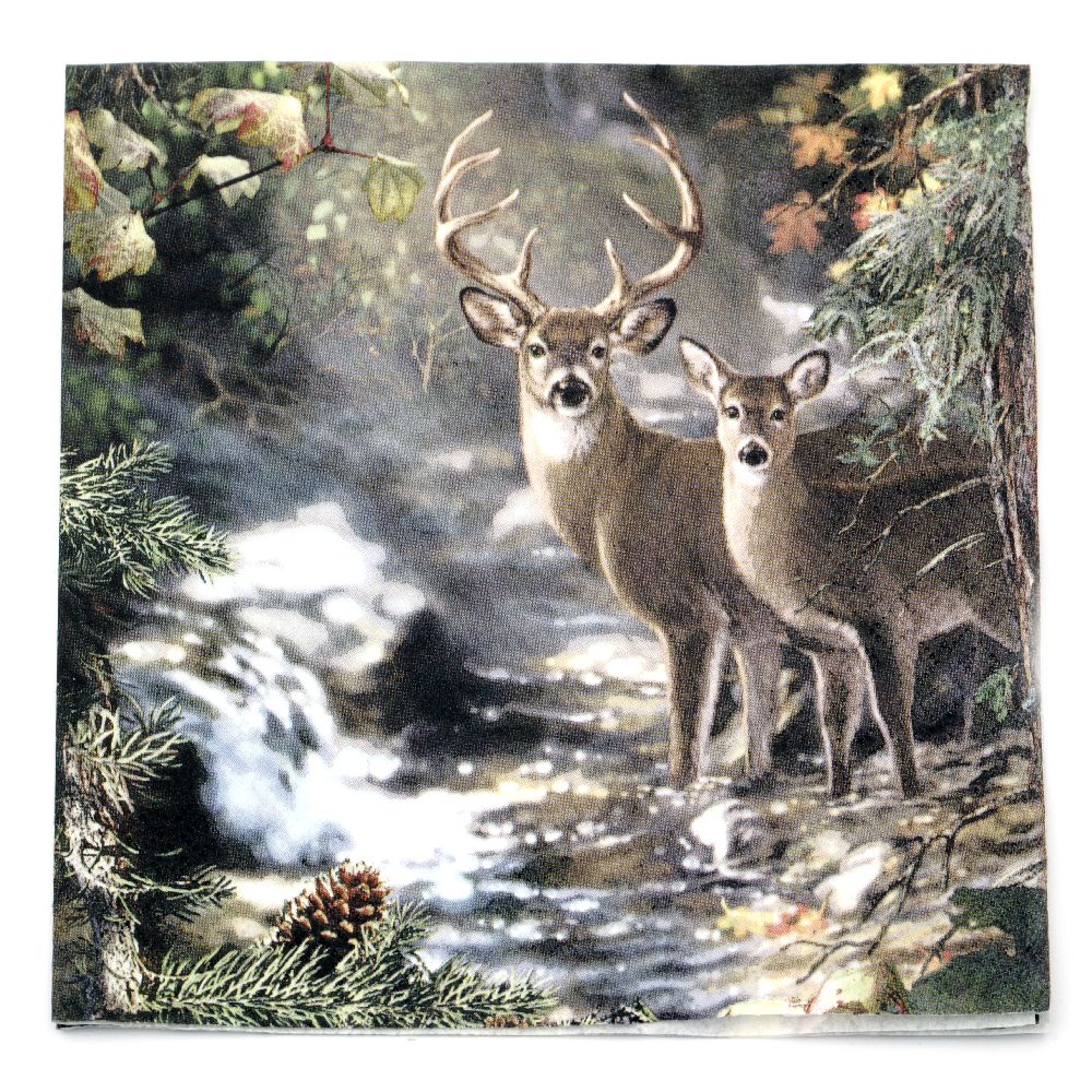 Napkin HOME FASHION 33x33 cm three-layer Deers on a Creek -1 piece
