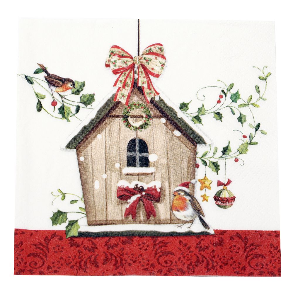 Napkin HOME FASHION for decoupage33x33 cm three-layer Winter Bird House -1 piece