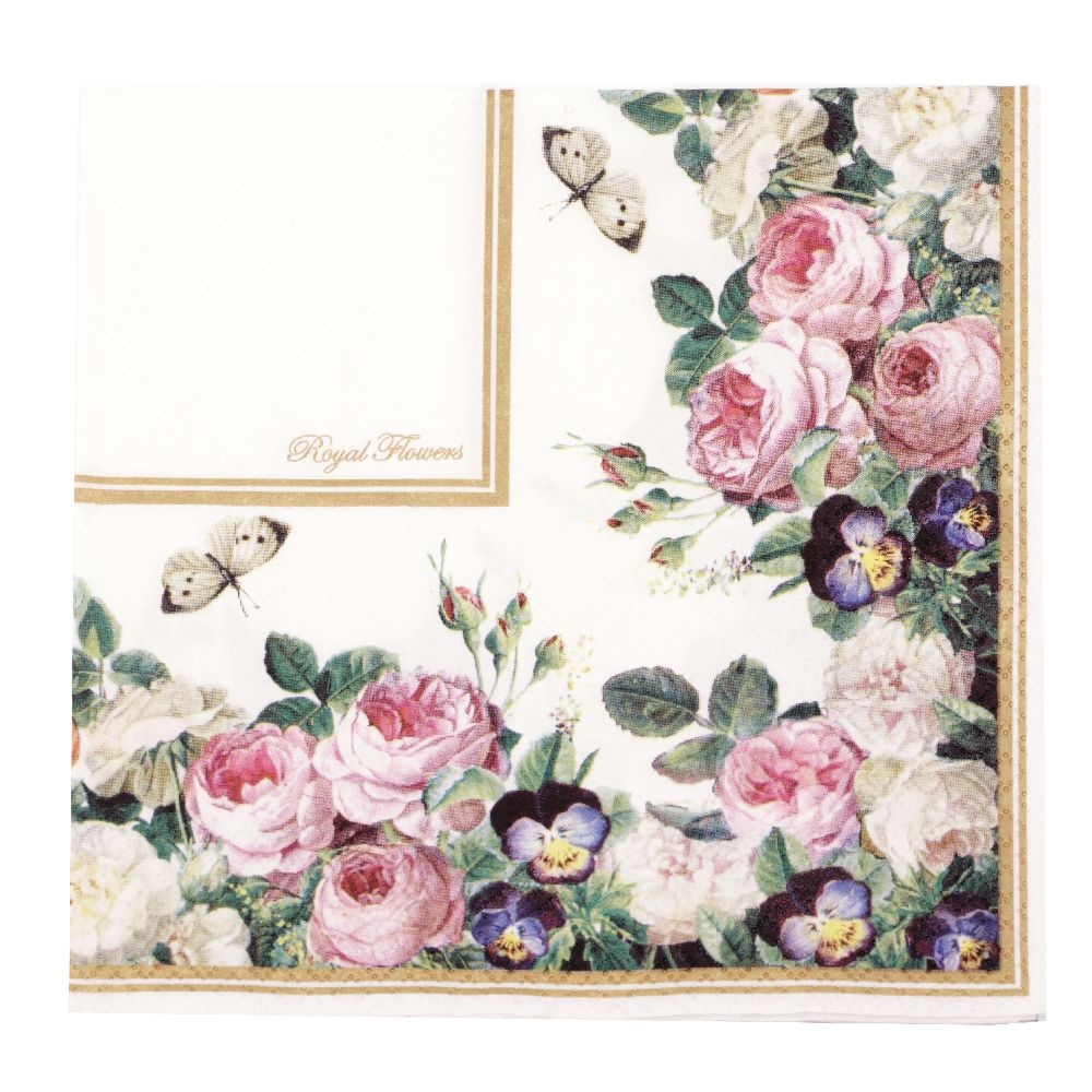 Napkin HOME FASHION for decoupage 33x33 cm three-layer Royal Flowers-Blumenstuck -1 piece