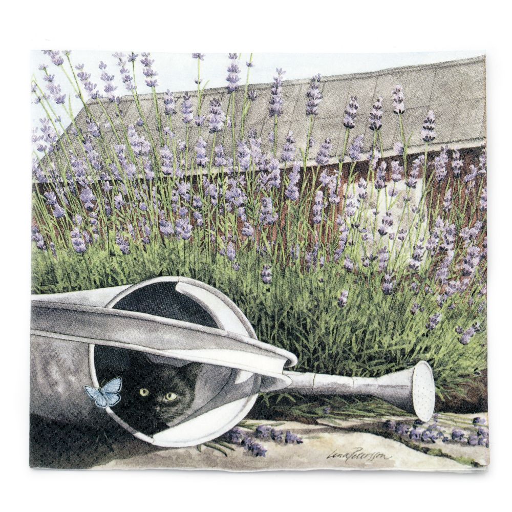 Napkin HOME FASHION for decoupage33x33 cm three-layer Cat and Lavender -1 piece