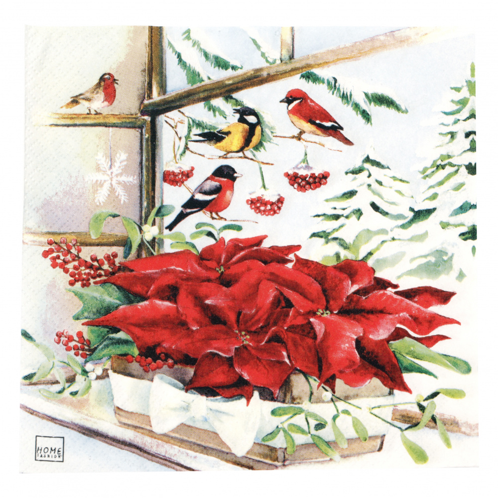 3-Ply Paper Napkin with Christmas Design - HOME FASHION / Basket with Poinsettia / 33x33 cm  - 1 piece