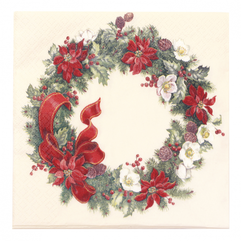 Napkin HOME FASHION for decoupage33x33 cm three-layer Icy Christmas Wreath -1 piece