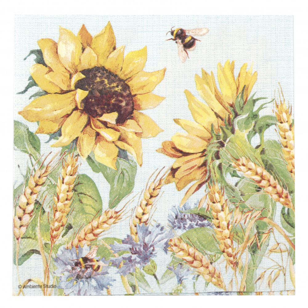 Decoupage napkin Ambiente 33x33 cm three-layer Sunflower and Wheath Blue-1 piece