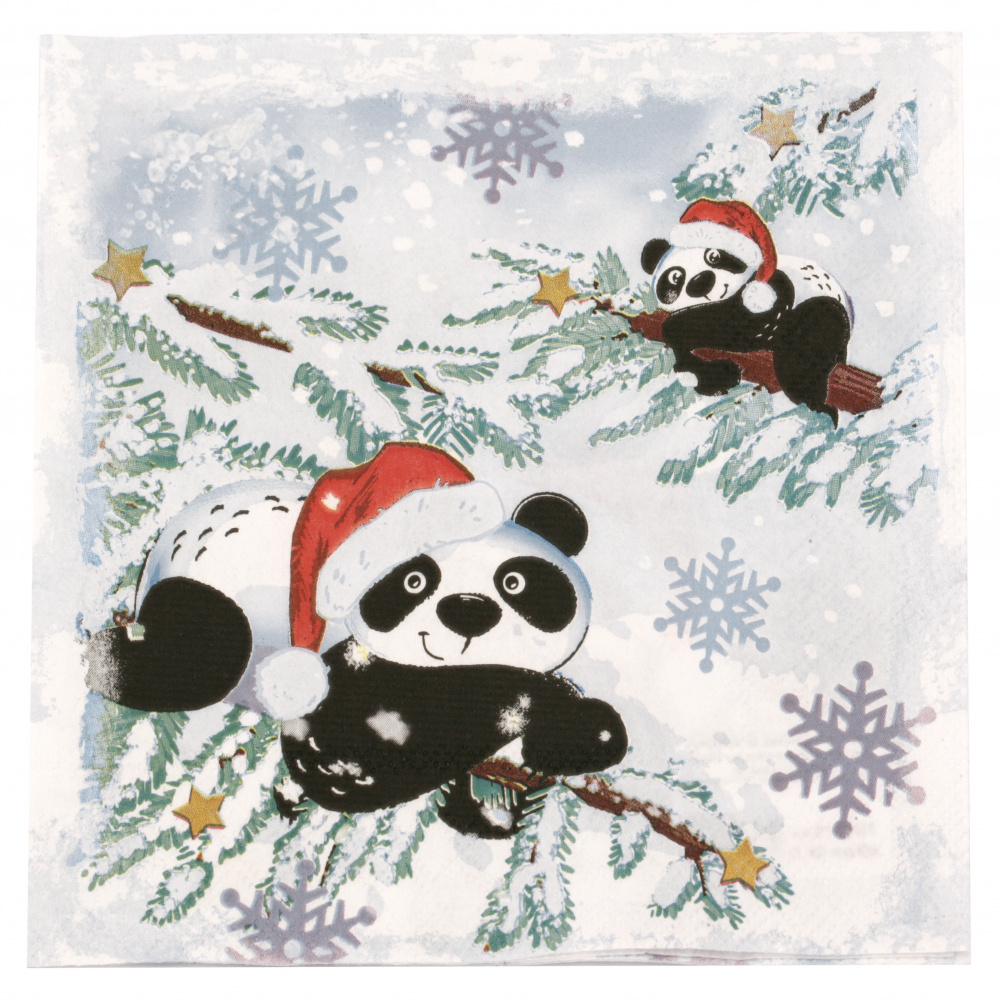 3-Ply Art Napkin for Decoupage AMBIENTE / Pandas in Snow / 33x33 cm - 1 piece