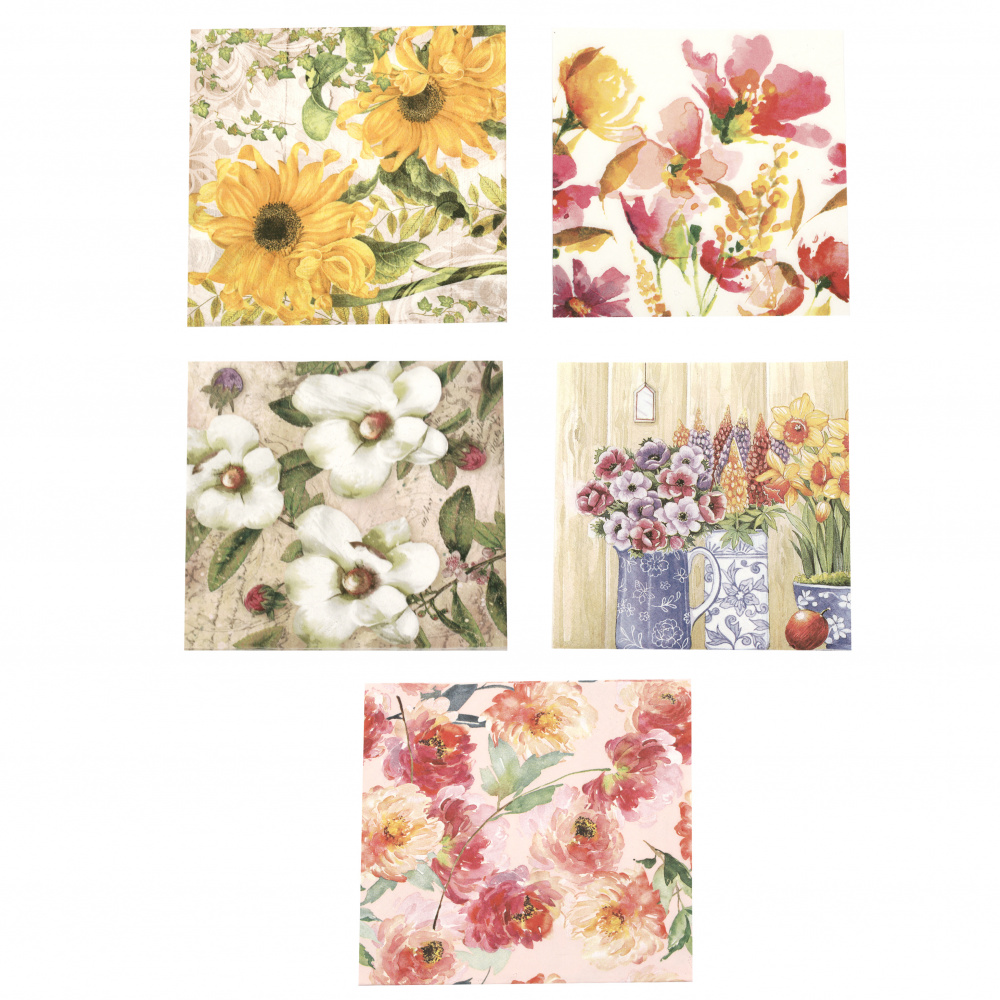 Napkins for decoupage ti-flair 33x33 cm three-layer 5 designs -5 flowers
