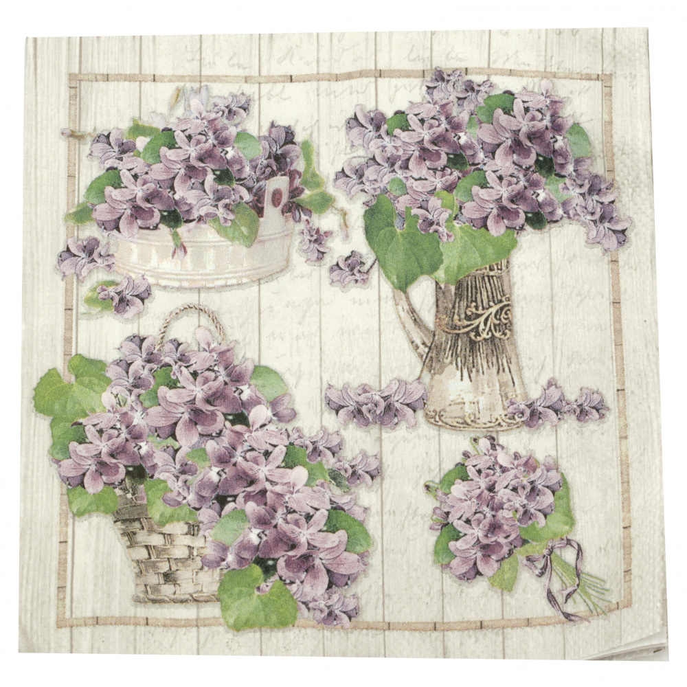 Three-Ply Napkin AMBIENTE for Decoupage and Decoration, Purple Bouquets / 33x33 cm - 1 piece