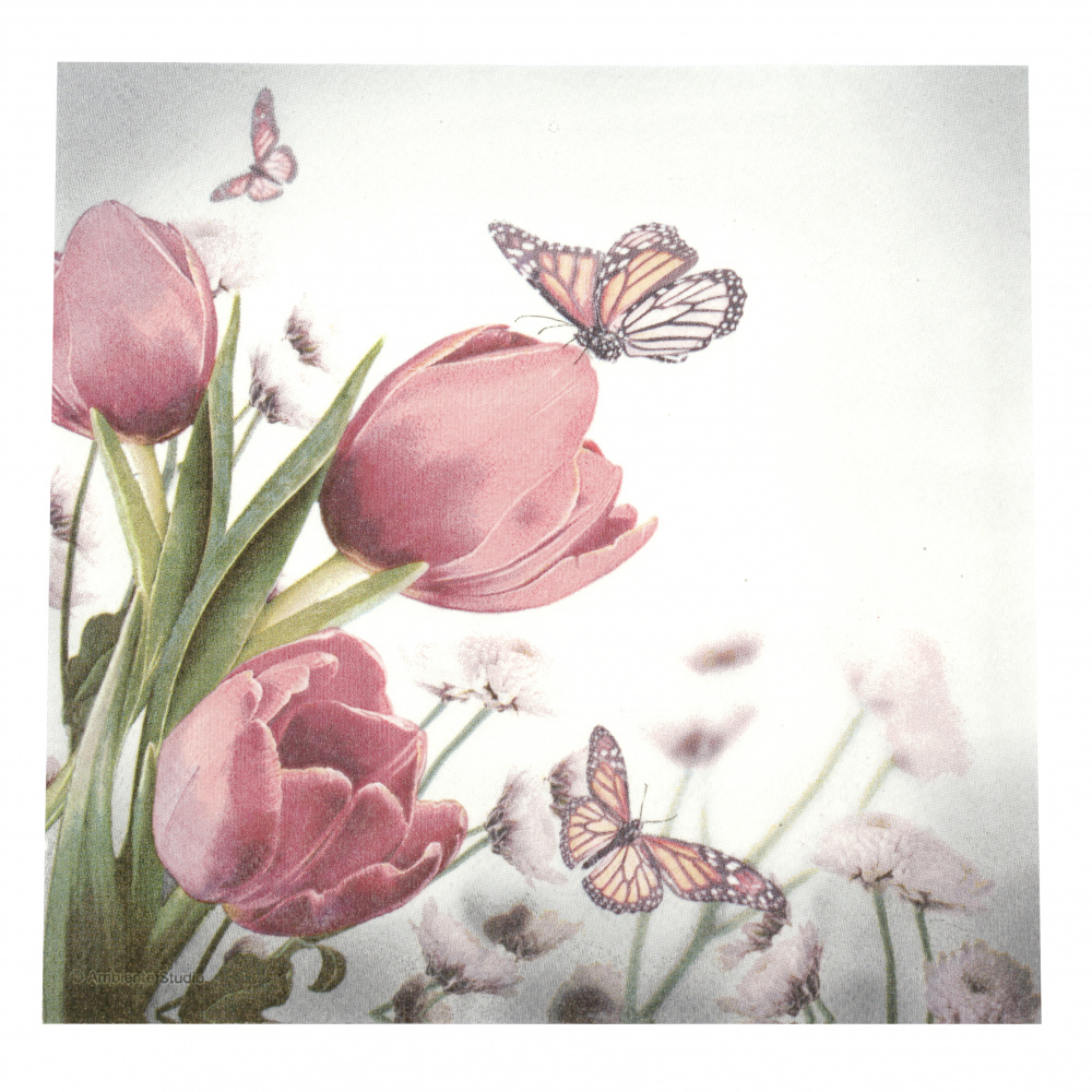 Decoupage napkin Ambiente 33x33 cm three-layer Butterfly and Tulips -1 piece