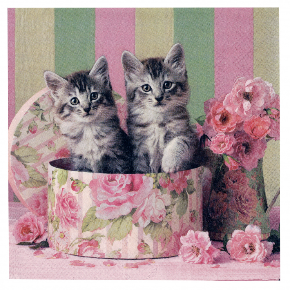 Decoupage napkin Ambiente 33x33 cm three-layer Cats in Box -1 piece