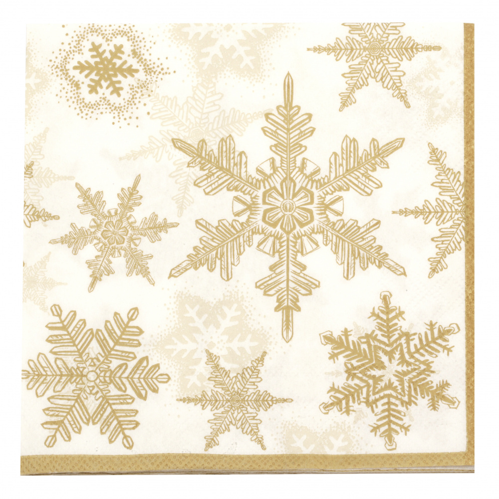 Decoupage napkin Ambiente 33x33 cm three-layer Snow Crystals Gold / White -1 piece