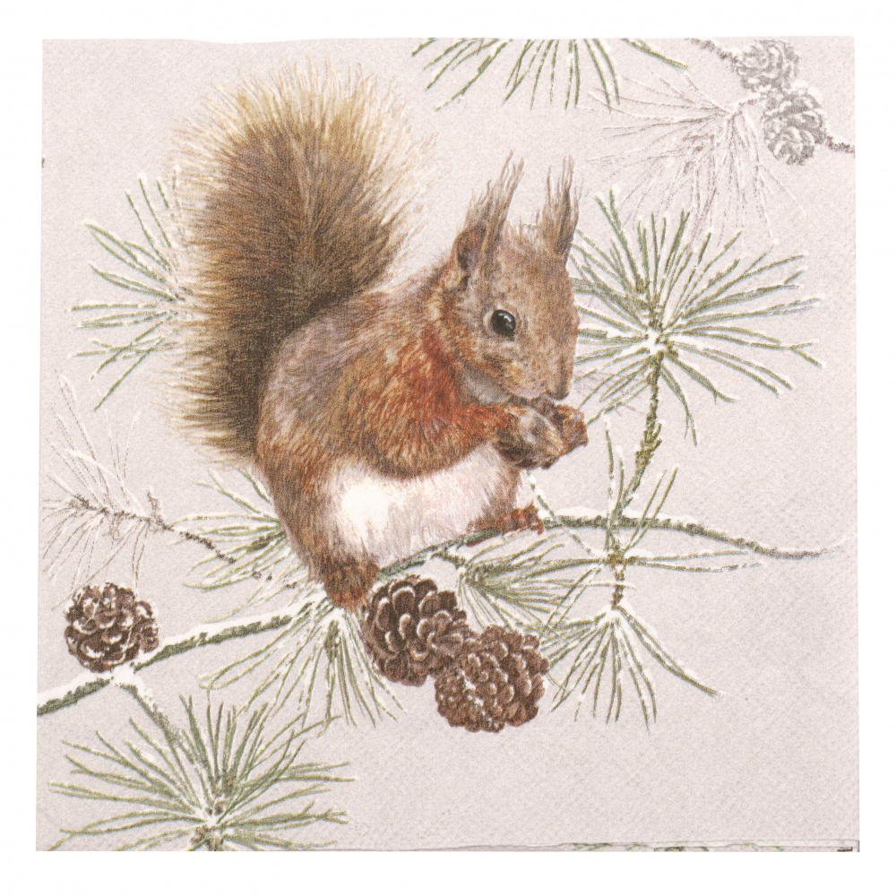 Decoupage napkin Ambiente 33x33 cm three-layer Squirrel in Winter -1 piece