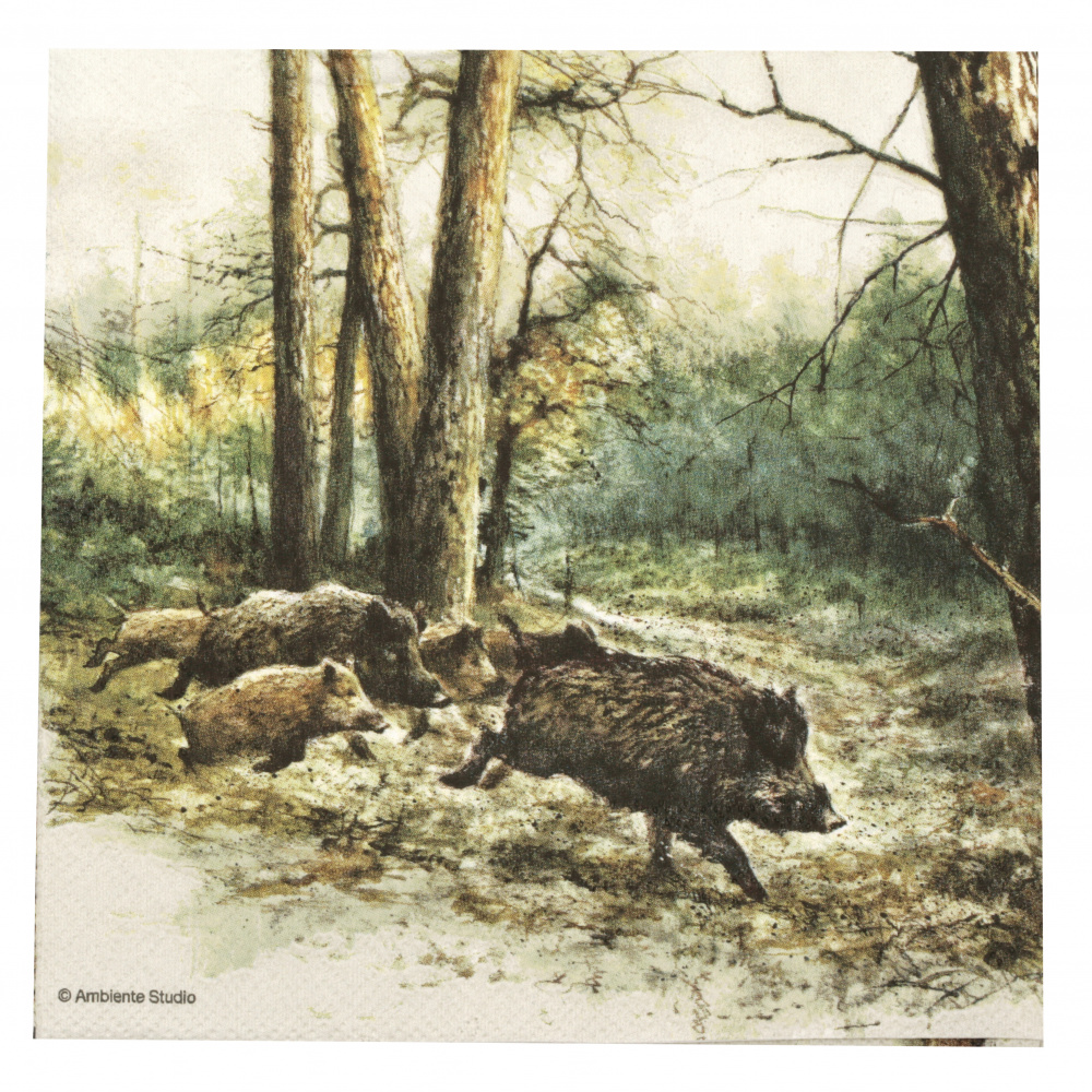 Decoupage napkin Ambiente 33x33 cm three-layer Wild Boars In The Woods -1 piece