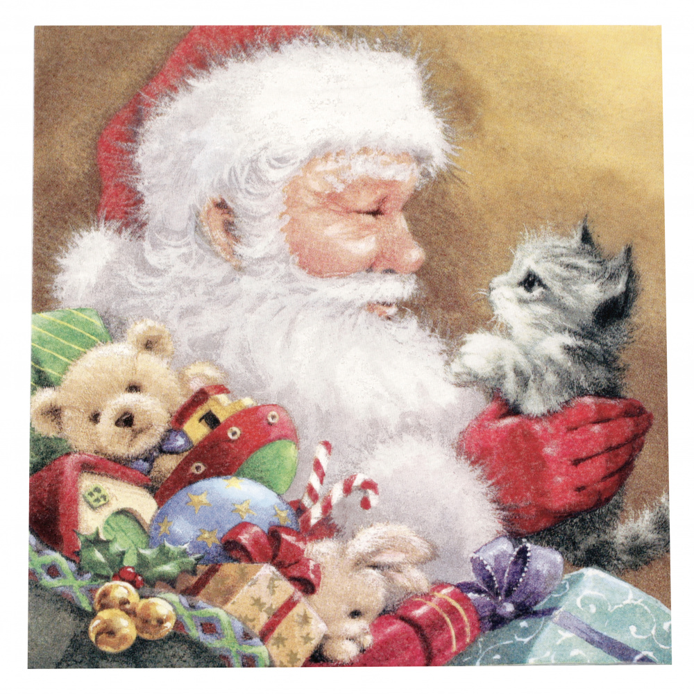Napkin ti-flair 33x33 cm three-layer Santa with Kitten -1 piece