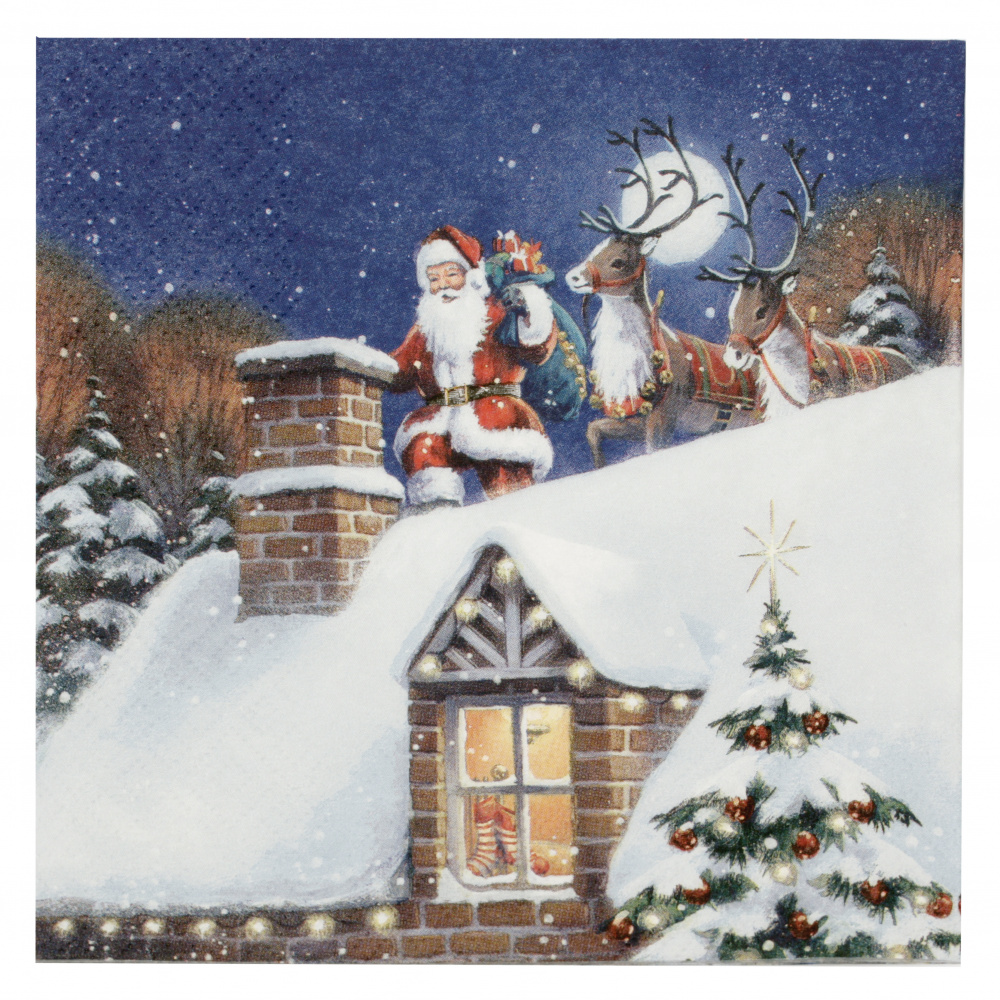 Napkin ti-flair 33x33 cm three-layer Santa on Rooftop with Reindeer -1 piece
