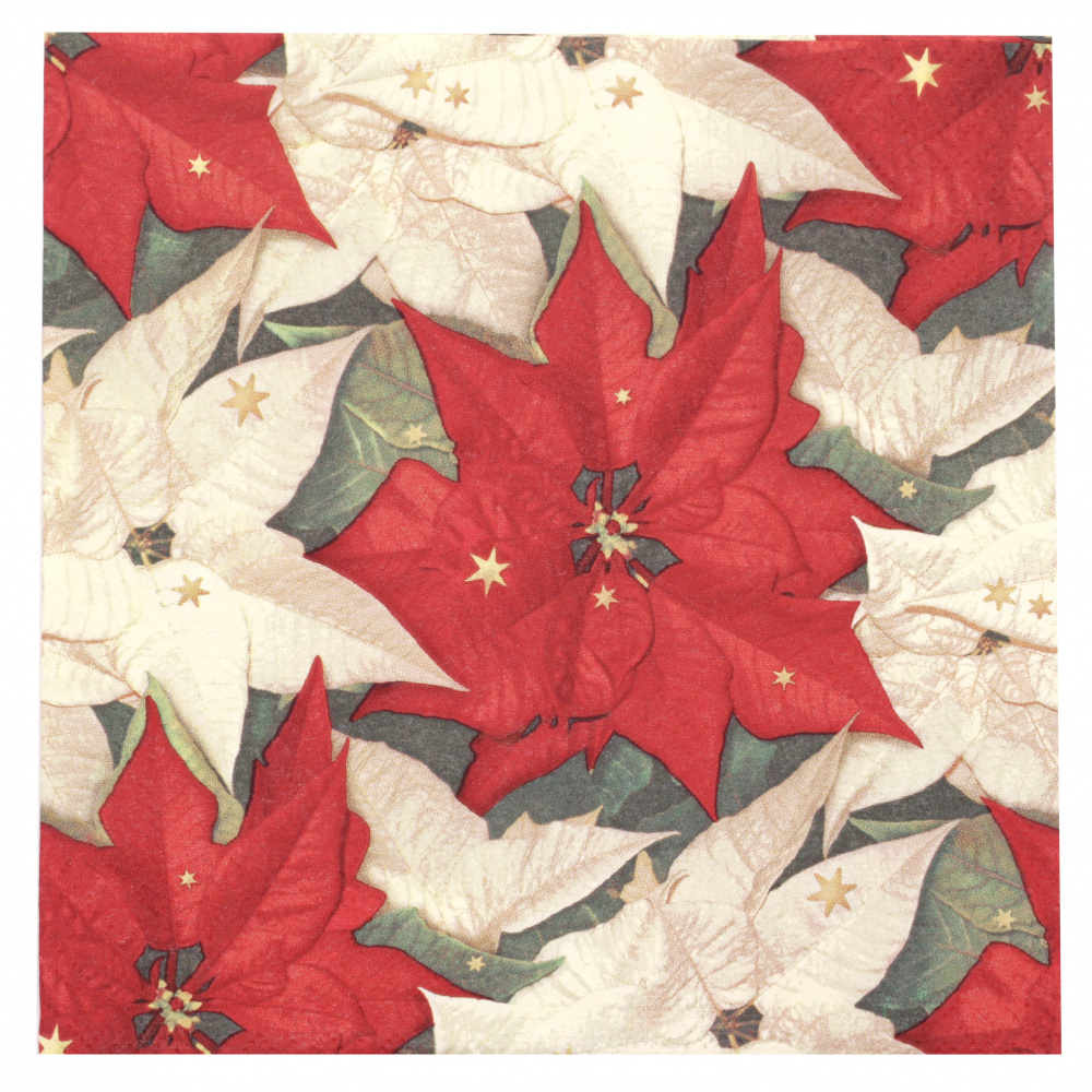 3-Ply Paper Art Napkin for Decoupage TI-FLAIR / Poinsettia with Stars / 33x33 cm - 1 piece