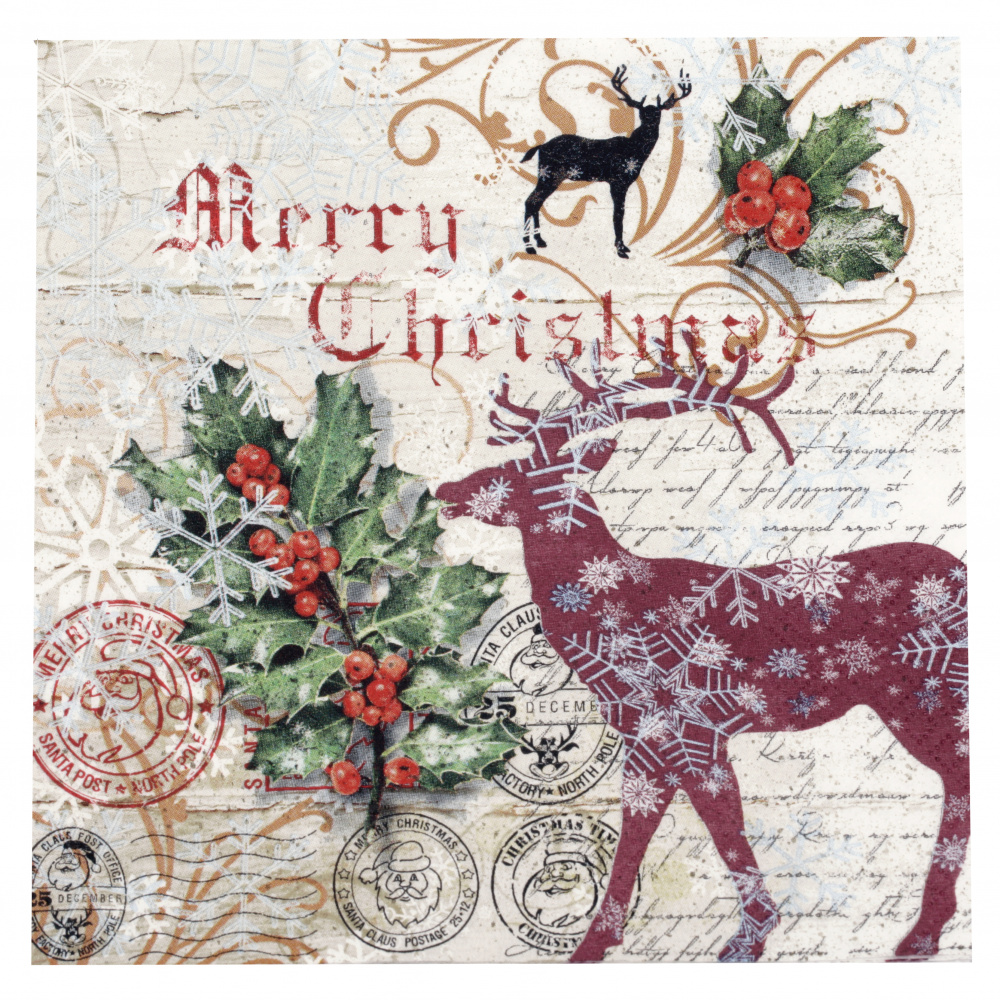 3-Ply Christmas Paper Napkin for Decoupage TI-FLAIR / Santa Claus Postage / 33x33 cm - 1 piece