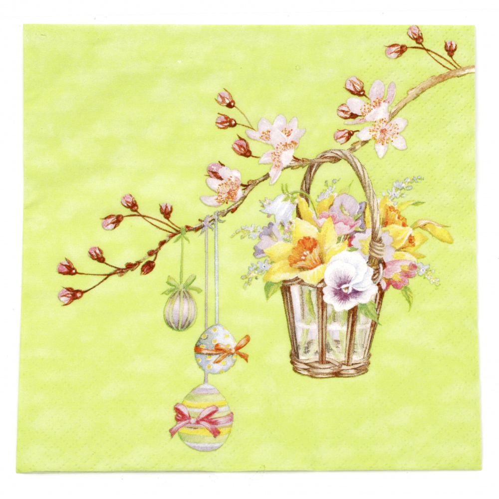 3-Ply Decoupage Napkin TI-FLAIR for Easter Decoration / Twig with Wicker Basket / 33x33 - 1 piece