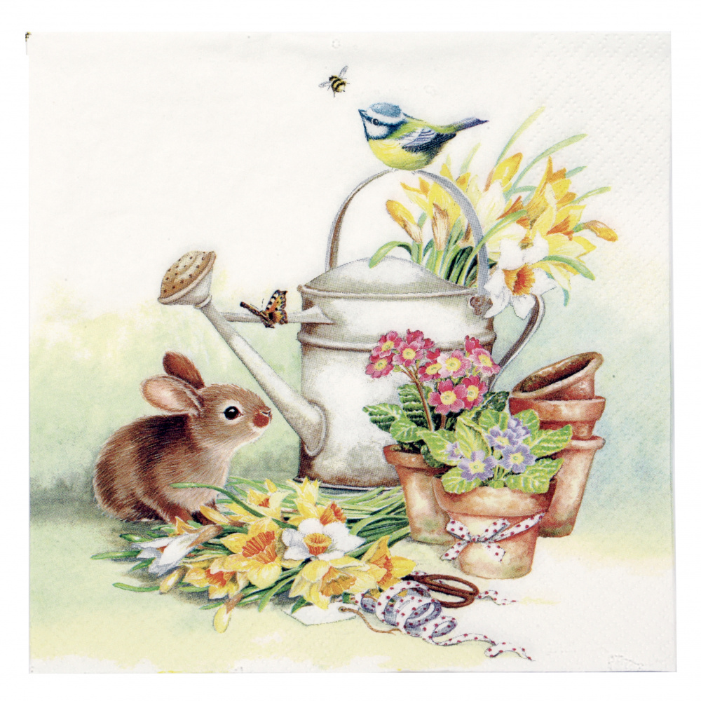 Decorative Paper Napkin TI-FLAIR with 3 Layers for Easter / Bunny with Watering Can / 33x33 cm - 1 piece
