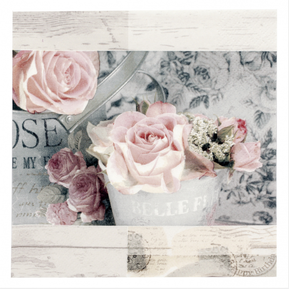 3-Ply Decorative Napkin TI-FLAIR for Decoupage / Beautiful Vintage Paris Flowers / 33x33 cm - 1 piece