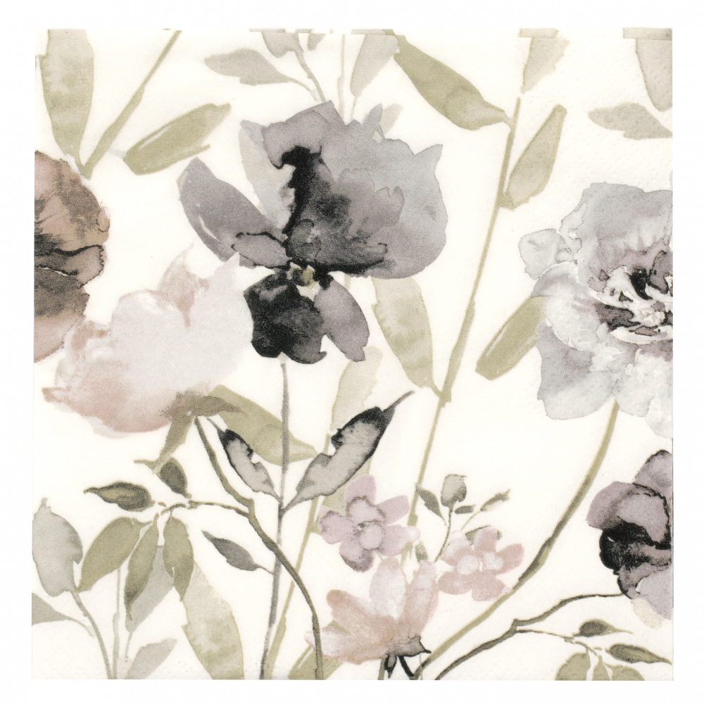 3-Ply Decorative Napkin TI-FLAIR for Decoupage / Purple Vintage Flowers / 33x33 cm - 1 piece