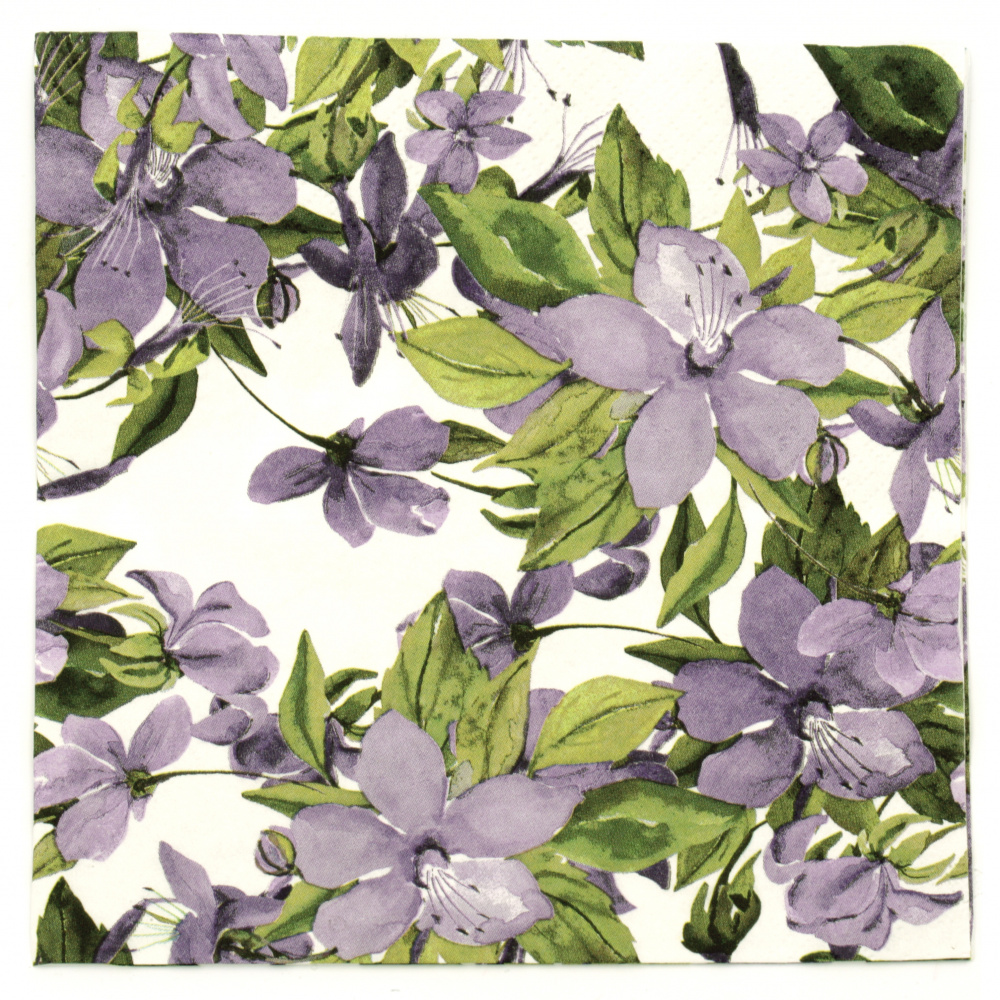 3-Ply Art Napkin TI-FLAIR for Decoupage / Purple Flowering Clematis / 33x33 cm - 1 piece