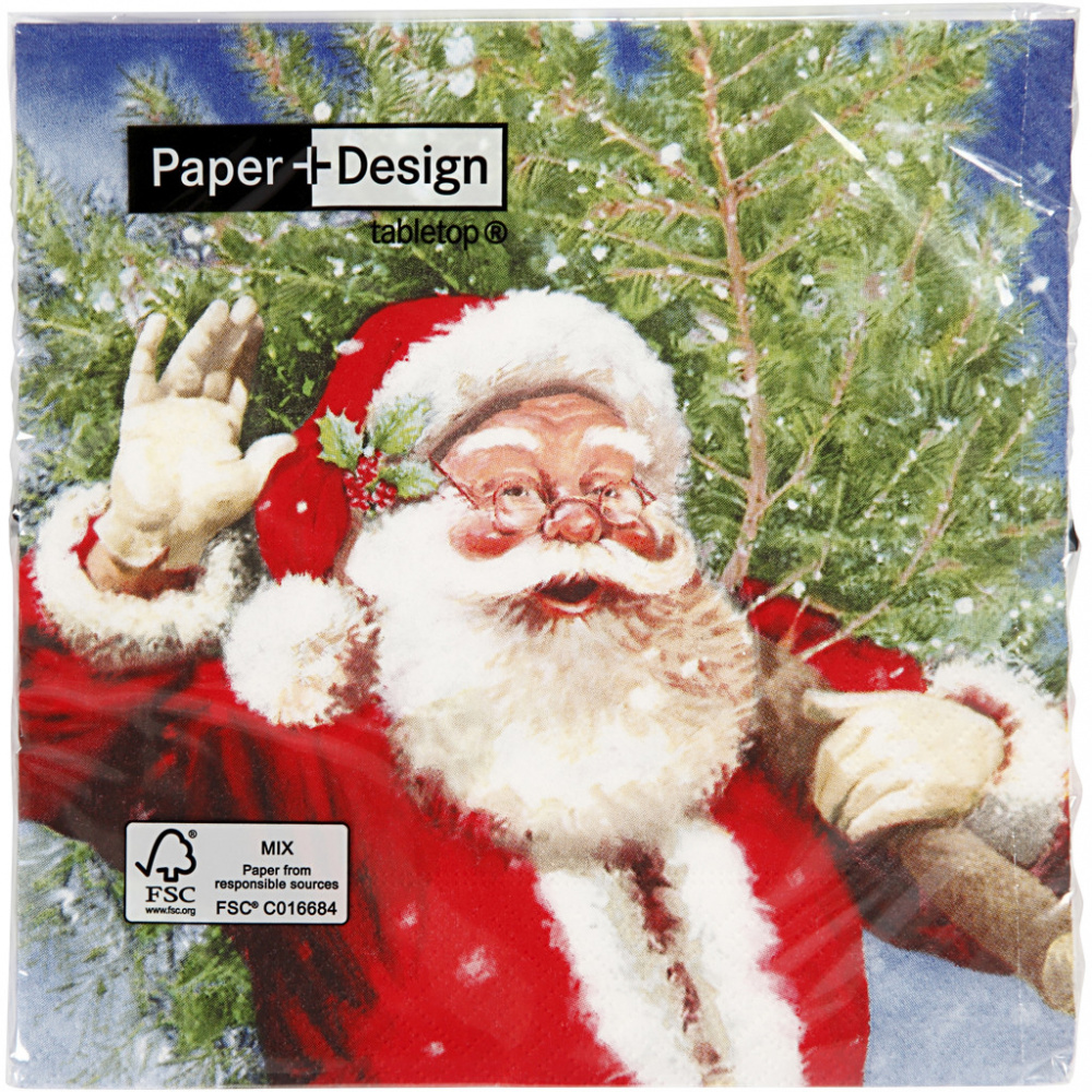 3-Ply Napkin for Decoupage CREATIV / Father Christmas With Christmas Tree / 33x33 cm - 1 piece
