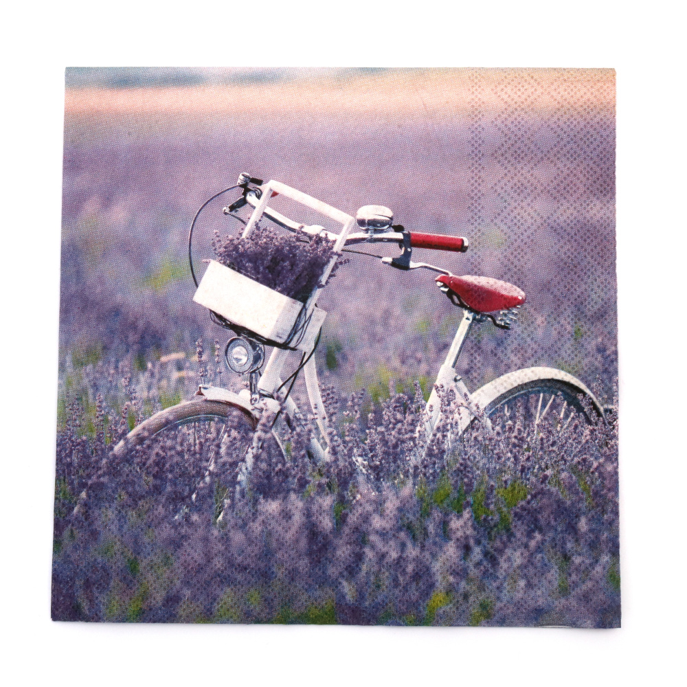 Χαρτοπετσέτα για ντεκουπάζ Ambiente 33x33 εκ. Τριών στρώσεων Bike in Lavender Field - 1 τεμάχιο