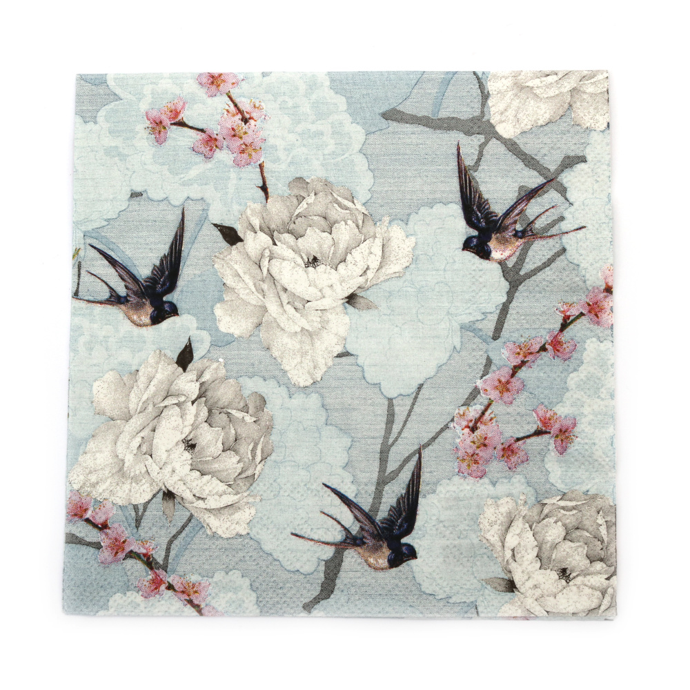 Decoupage napkin Ambiente 33x33 cm three-layer Oriental Flowers blue - 1 piece