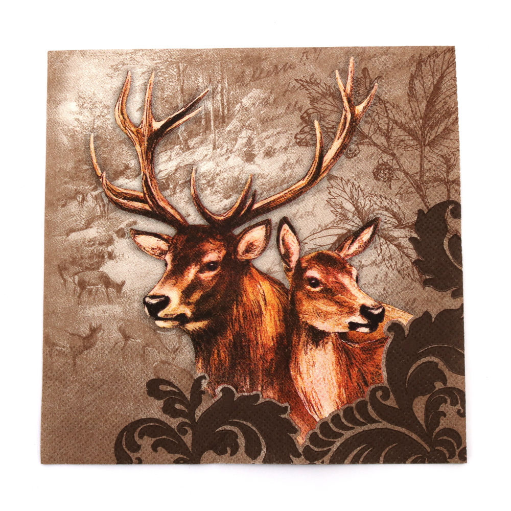 Napkin for decoupage Ambiente 33x33 cm three-layer Deer Couple brown - 1 piece